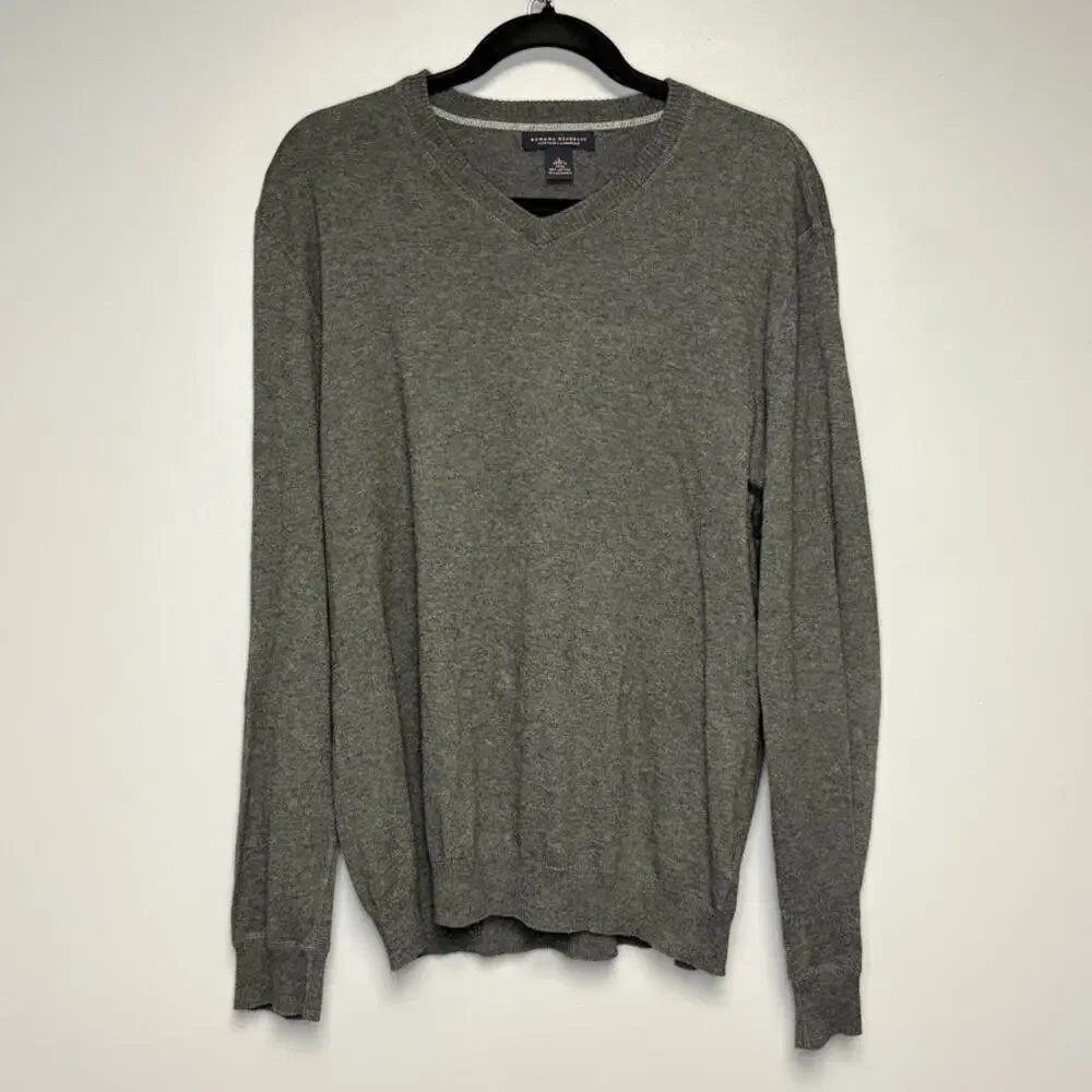 Banana Republic Grey Dad Academia Preppy Cashmere Blend V-Neck Mens Sweater Sz L